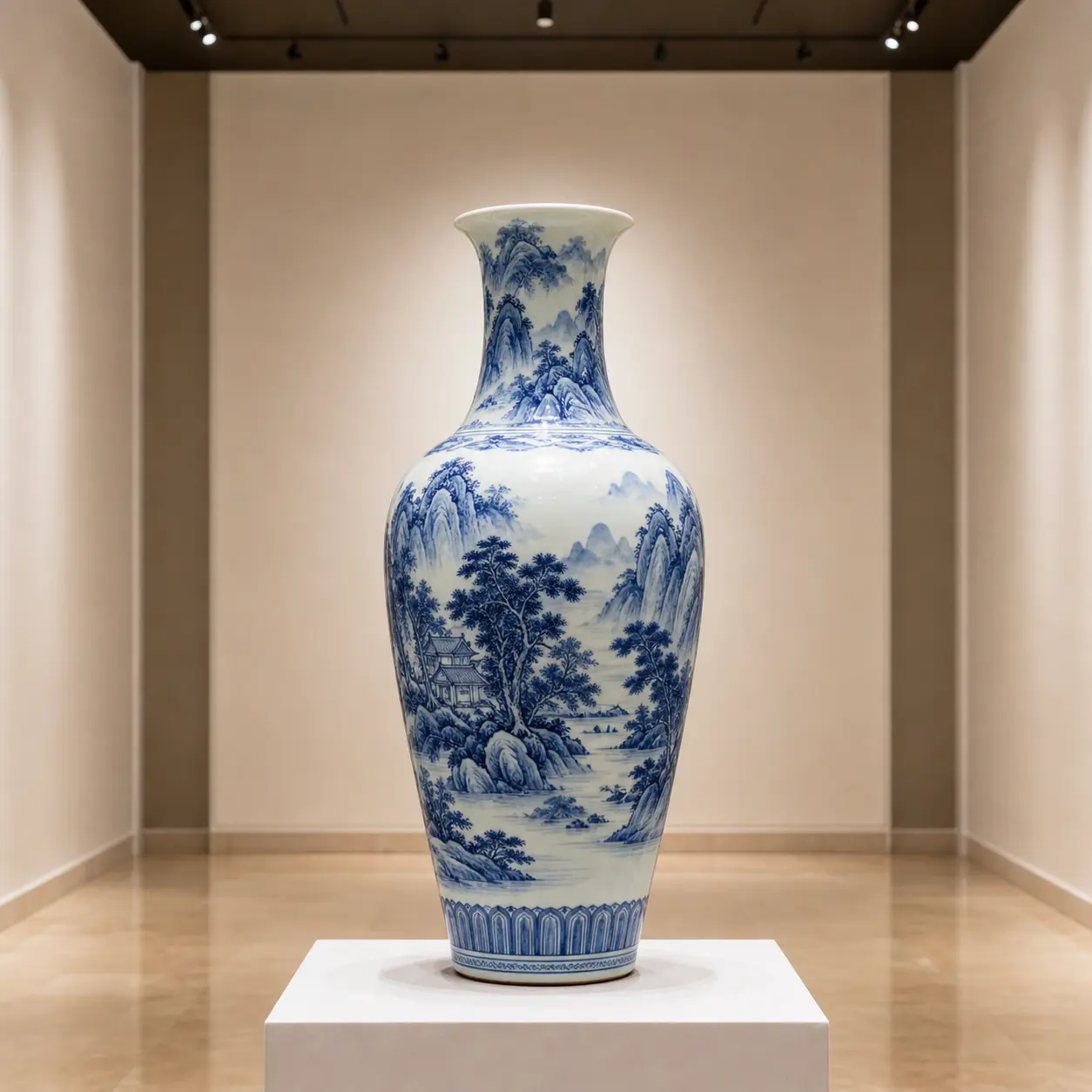 青花山水纹瓶